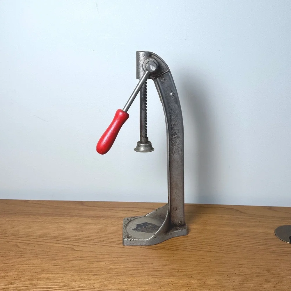 Vintage‎ Industrial Cast Iron Bottle Capper Made in USA Red Handle